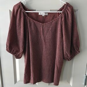 LOFT Puff Sleeve Striped Blouse